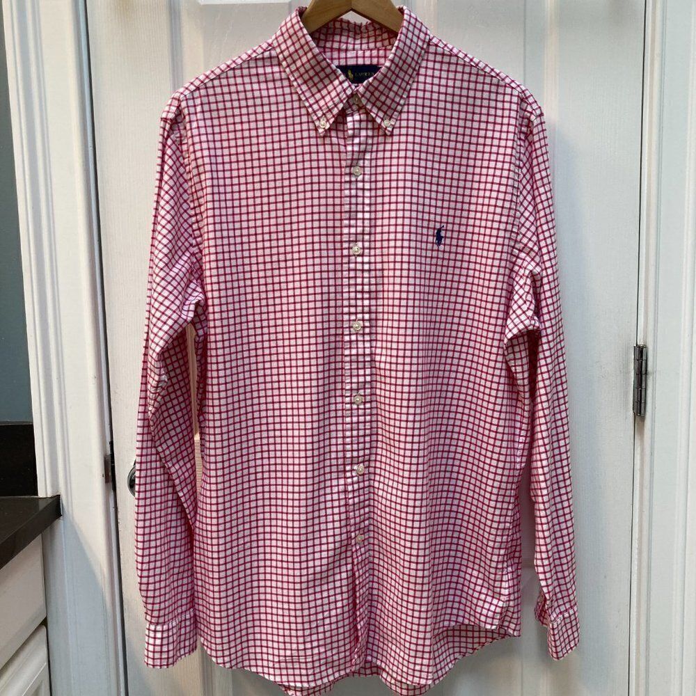 Ralph Lauren Pink and White Long Sleeve Button Down Shirt Size XL Slim Fit
